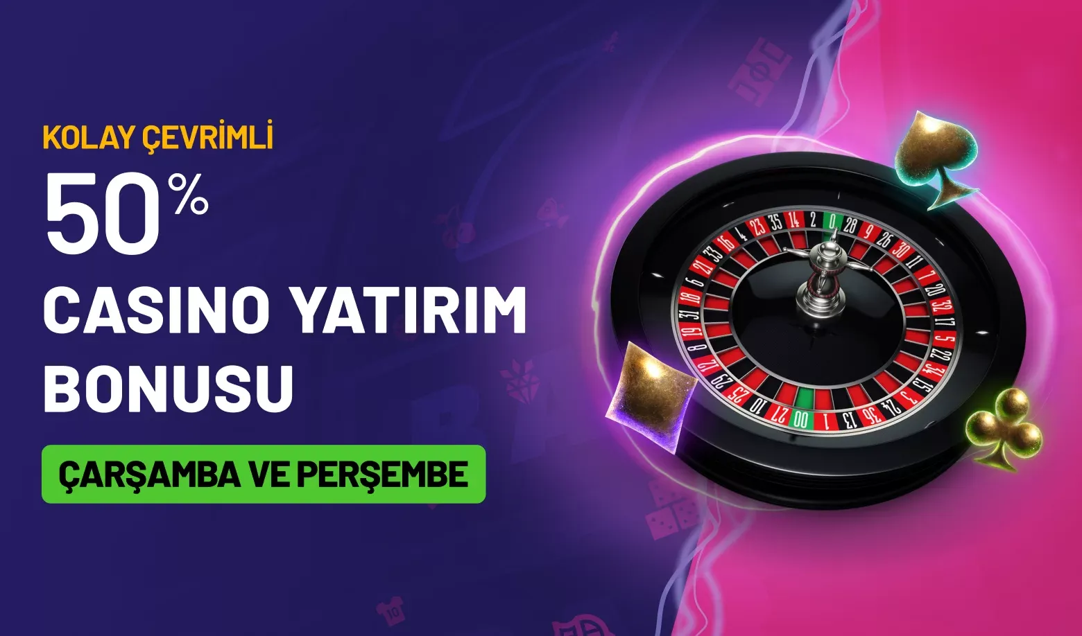 %50 Kolay Çevrimli Casino Yatırım Bonusu